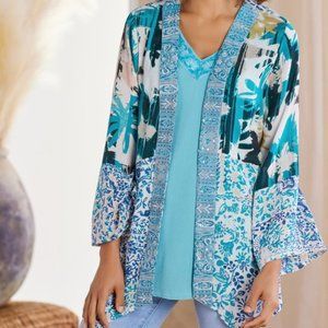 Soft Surroundings Blue Bell Topper Kimono